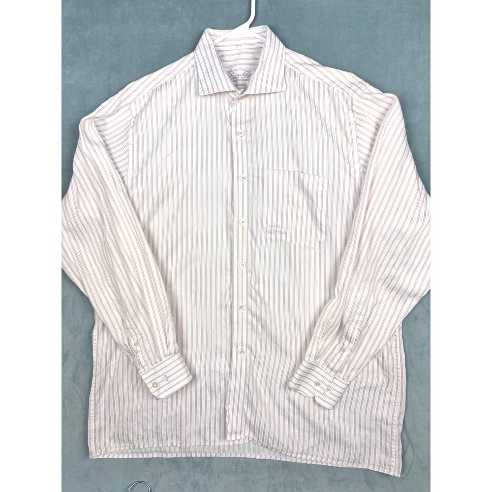 Louis Philippe Mens Long Sleeve Button Down Shirt Striped Orange Purple White